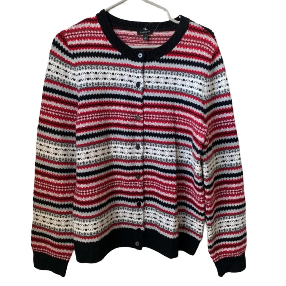 TALBOTS Women’s Red Black Cream Gray Button-down Sweater Cardigan